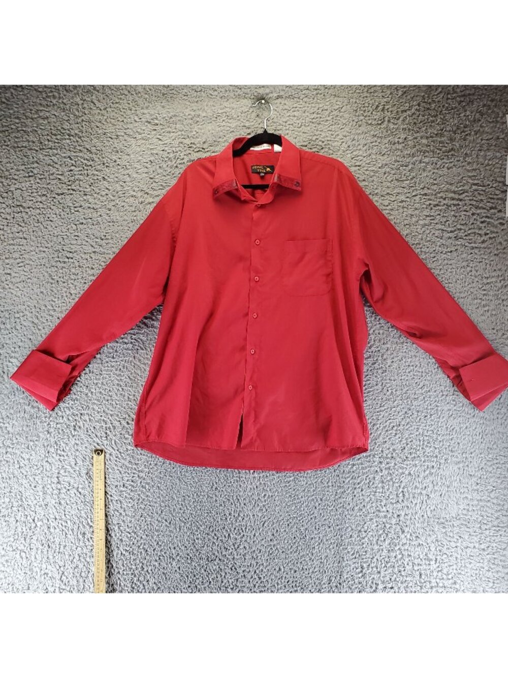 Prime Time Shirt Mens Neck 17.5 Red Single Needle Tailoring Button Long Sleeve